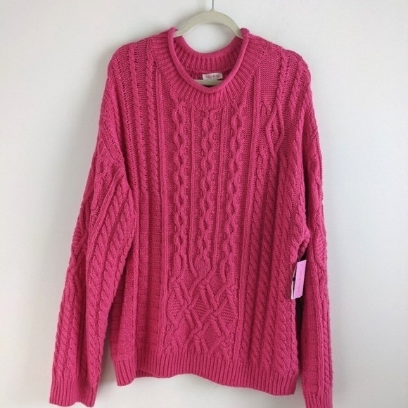 RILEY & Rae Bright Pink Cable Knit Tunic Sweater XXL Barbiecore Spring  Plus - Picture 1 of 11